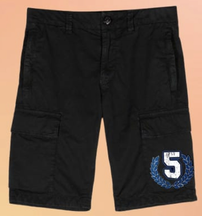 Black Cargo Shorts with Emblem Patch